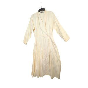 Liz Claiborne Cream Wrap Midi Dress 14 100% Rayon Vintage Made In Korea